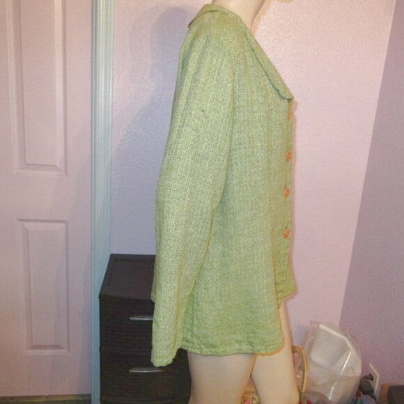 FLAX Cross Weave Linen Top Size L Tunic Tweed Button Up V-Neck Lagenlook Artsy - Picture 6 of 10